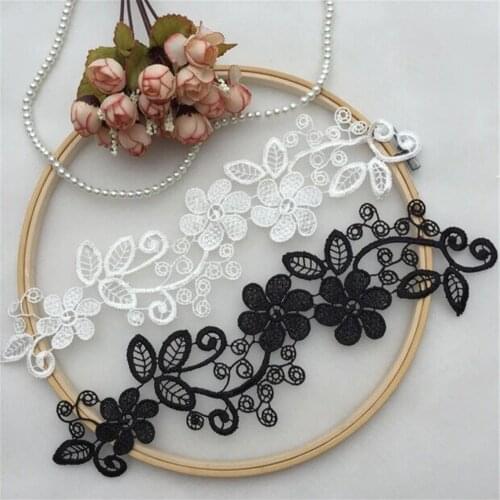 5 Pairs Flower Leaf Venice Lace Applique In Ivory White/Black Water Soluble Chemical Lace Trim For Bridal Headpiece
