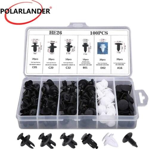 Car Retainer Clips Rivet Trim Clips Fasteners Kit 6 Types Anti-wear & Anti-corrosion Black & White Car Push Retainer 100 Pcs/Box