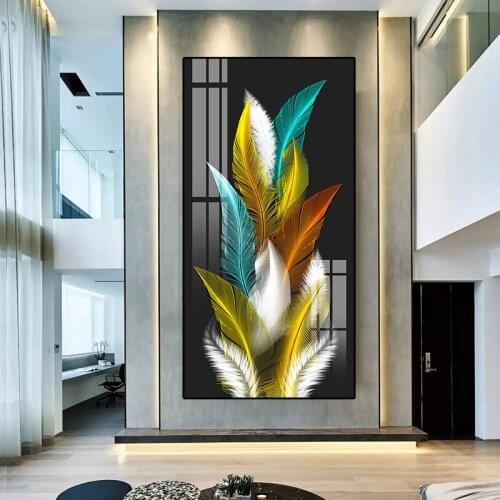 Large 5D Diy Daimond Painting Nordic Golden Plant Leaf Feather Mosaic Kit Full Round Rhinestone Embroidery Wall StickersZP-4521