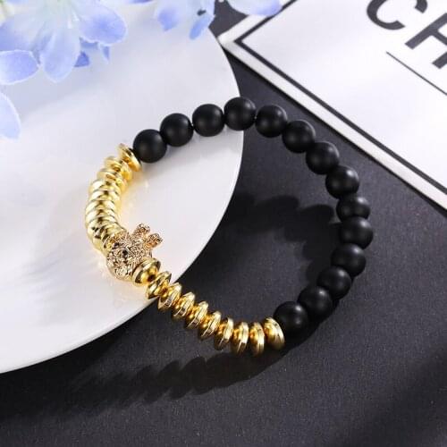 Multicolour Black Gallstone Spacers Pumice Stones Women Men Beads Bracelet Bangle Micro Inset Crown Lion Head Accessories