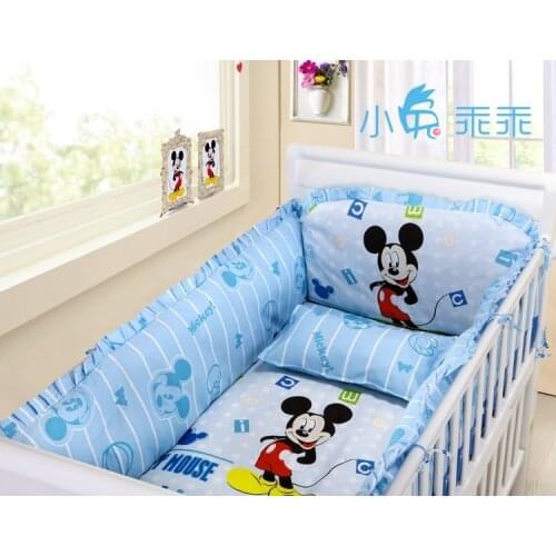 6pcs Cartoon cotton baby bedding bumper kit berço cot nursery cribs for babies,cot bedding set (4bumpers+sheet+pillow cover)