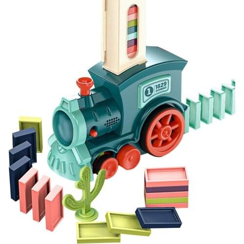 Domino Train Toy Set 60 Dominoes Automatic Domino Laying Train Blocks Game Toys Laying Domino Brick Train Car Set