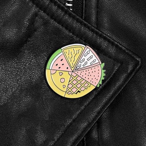 Pizza enamel pins Watermelon strawberry Lapel pins Brooches Cartoon Badges Fruit brooches Denim jackets Shirt bag Jewelry gifts