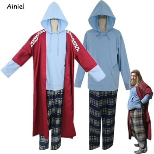 Movie Thor Costume Endgame Fat Thor 4 Full Set Red Trench Pants Hooded Shirt Cosplay Wig Halloween costumes for Adult Men