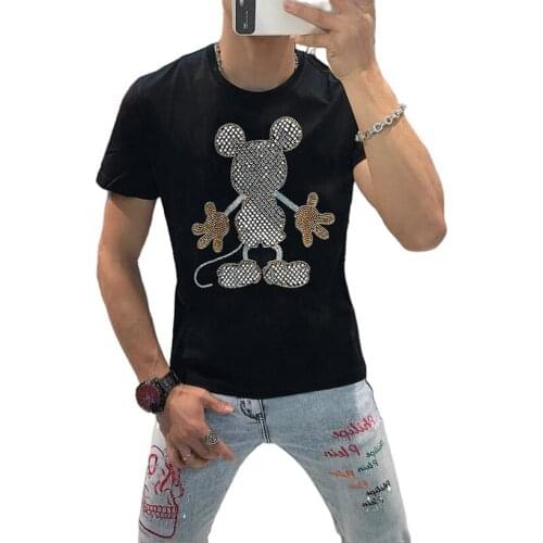 New Hot drill Mens anime T-Shirt Men europe style Classic high quality Diamond stone cotton T Shirt top tees