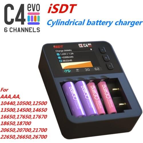 ISDT C4 EVO Smart Battery Charger with Type-C QC3.0 Output for AA AAA Li-ion Battery with IPS Display Screen and Fire Prevention