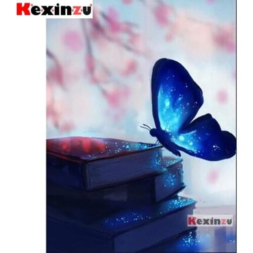 Kexinzu Full 5D DIY Square/Round Drill Diamond Painting Embroidery Kit"Book butterfly"Mosaic Cross Stitch Stickers Decor Gift @X