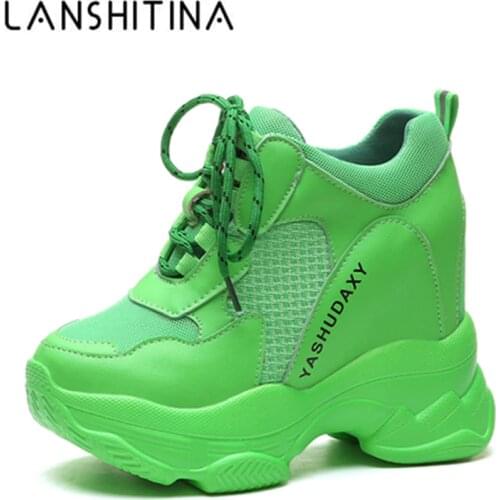 New Autumn Breathable Women Casual Shoes Fashion High Heels Women Wedges Heels Sneakers 11 CM Thick Sole Trainers Platform Shoes