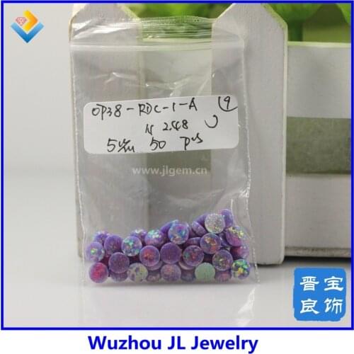 50pcs/lot)Wholesale fire purple op38 round cabochon beads 5mm synthetic opal stone