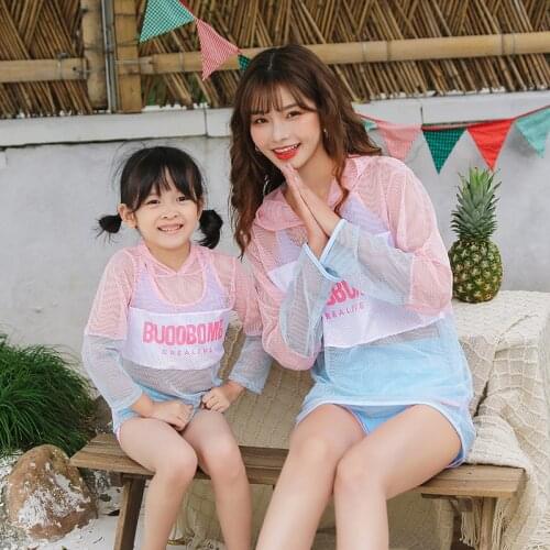 Mother Daughter Swimwear Long Sleeves Sun Protection Three-piece suit Parent Child Swimsuit Family Matching Outfits Bathing Suit