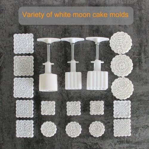 Square/Round Mooncake Mold Hand Pressure Maker Mould with Flower Stamps Plastic Cookies Cutter JS22