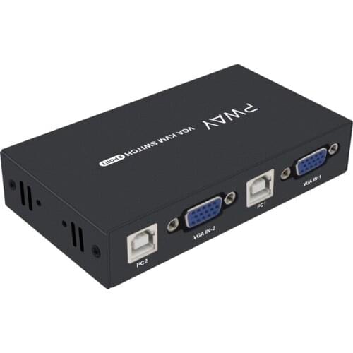 PWAY 2X1 VGA KVM Switch Box Selector with Extender 2 Ports USB 2.0 Sharing monitor mouse keyboard for 2 Computer Laptops PCs