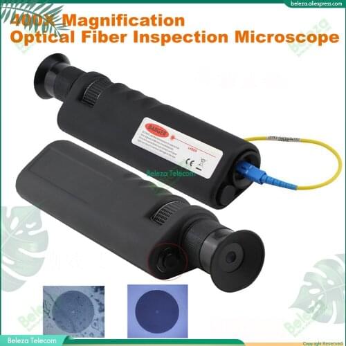 400X Magnification Optical Fiber Inspection Microscope with SC FC LC ST MU E2000 Universal Adapter for Fiber Cleaning Inspect