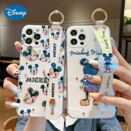 Disney 2021 Fashion Wristband Phone Case Mickey Mouse for iPhone 12 11 Pro Max XS XR 7 8 Plus Glitter Full Protection Cover Case
