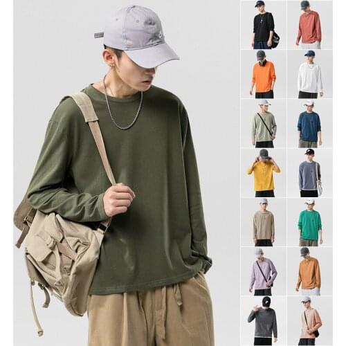 15 Colors Mens T-shirt Solid Color Cotton Summer Loose Mens Hoodie Long-sleeved Bottoming Shirt T-shirt Casual T-shirt Men 5XL