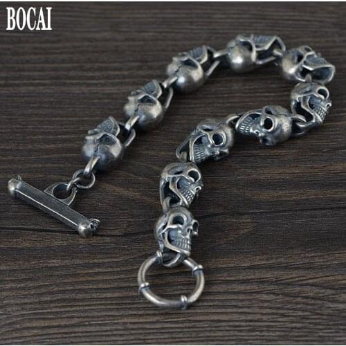 New 100% S925 pure Silver Fashion Jewelry Vintage Thai Silver Bracelet for Man Engraved Steamed Bun Long Bracelet Mens Bracelet