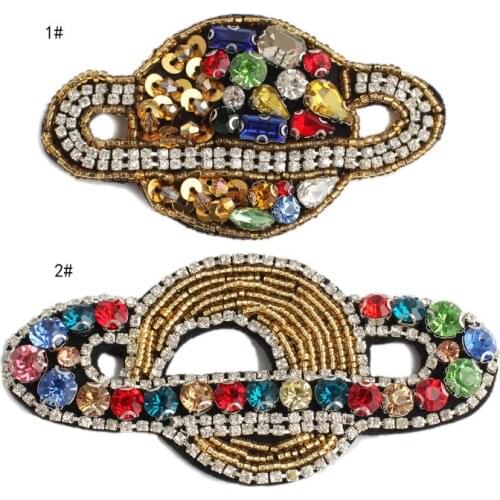Handmade Rhinestone Beaded&sequin Patches, Earth Sew On Crystal Pearl Patch For Clothes Beaded Applique Cute Patch