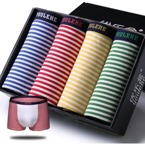 4PCS/Lot Men Underwear Cotton Breathable Soft Underpants Male Striped Boxer Shorts Sexy Boxers Plus size L,XL,XXL,XXXL For Men