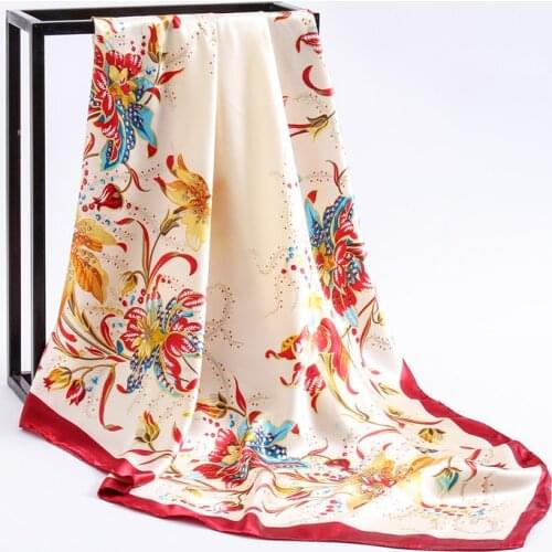 2021 New Silk Scarf Lady Large Hijab Female Print Design Silk Square Scarves Fashion Shawl and Wraps Women Headkerchief Summer