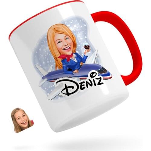 Personalized Stewardess Caricature Of Red Mug Bardak-1
