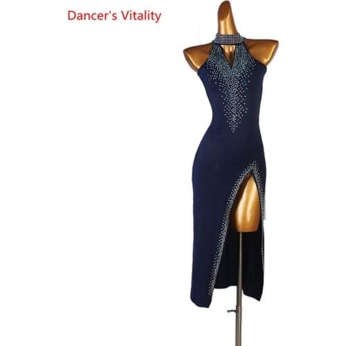 Latin Dance Dress Diamond-Studded Split Long Skirt Performance Clothes High-End Custom Female Child Adult Competition Clothing