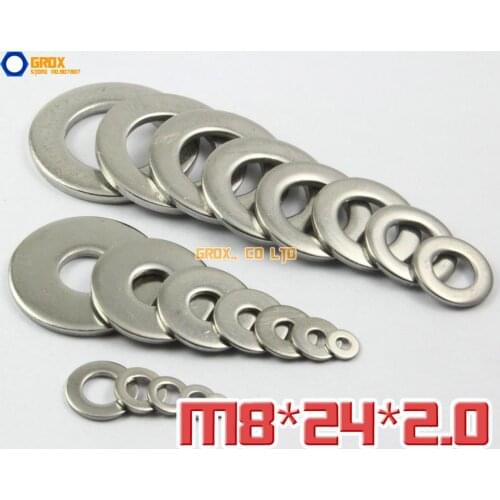 20 Pieces M8 x 24 x 2.0 Flat Washer 304 (A2-70) Stainless Steel