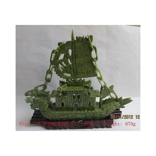 Elaborate Chinese manual sculpture of southern Taiwan jade dragon sailing boat