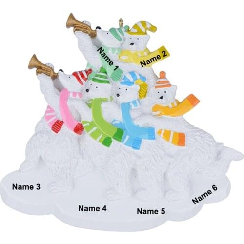 Polar Bear Family of 6 Polyresin Glossy Personalized Christmas Tree Ornament for Home Decorations