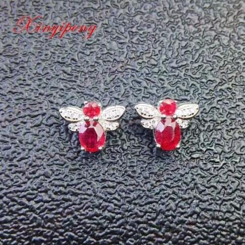 Xin yi peng 925 gold-plated silver inlaid natural ruby earring women earrings anniversary birthday gift