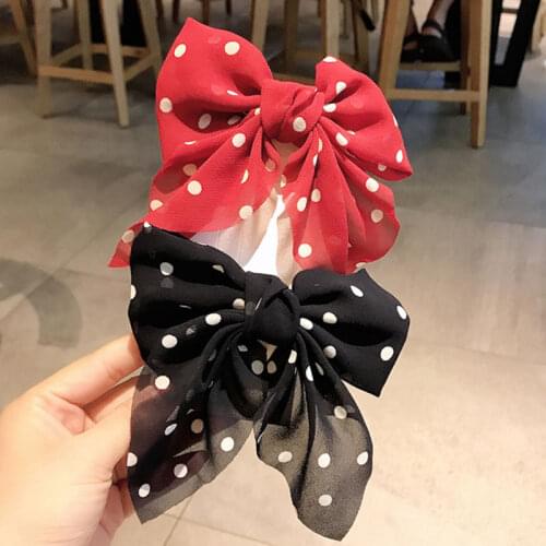 Chiffon Butterfly Barrettes Daisy Bow Hairpin Pastoral Retro Style Hair Clip Polka Dot Floral Print Big Bowknot Duckbill Clip