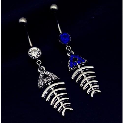 Rhinestone Piercing fish bone Belly Button Rings For Women Body Piercing Tragus Nombril Ombligo Navel Fashion Jewelry