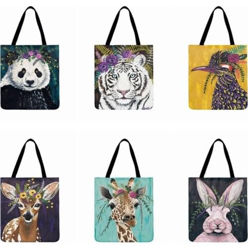 American Oil Painting Animal Print Tote Bag For Women Casual Tote Ladies Shoulder Bag Foldable Shopping Bag Outdoor Beach Bags