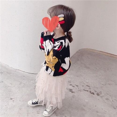 Disney Cartoon Mickey Girls Sweater Pullover Coat Black New Arrival Cute Autumn Tops Baby Childrens Outerwear 3-8Y