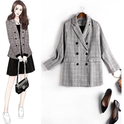 Large Size Coat Spring New Womens Plaid Suit