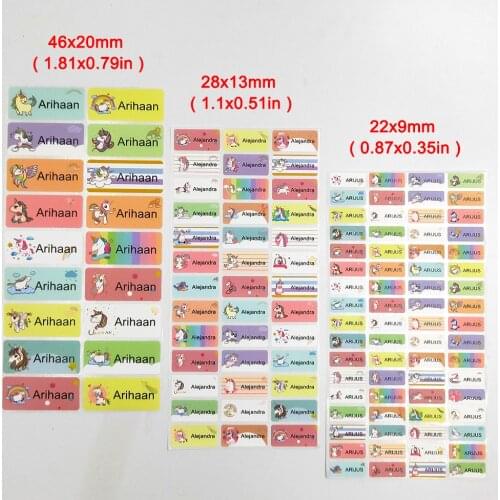 3 Size Cartoon Unicorn Waterproof Name Stickers Custom Sticker Children Stationery Personalized Label Sticker Use for Stationery