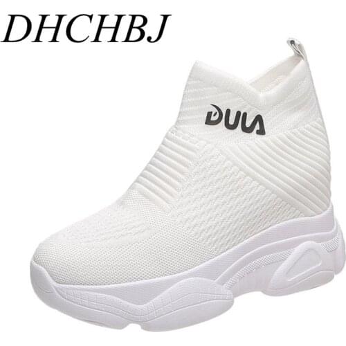 2020 Women Sneakers Mesh Casual Platform Trainers White Shoes 8CM Heels Spring Wedges Breathable Woman Height Increasing Shoes