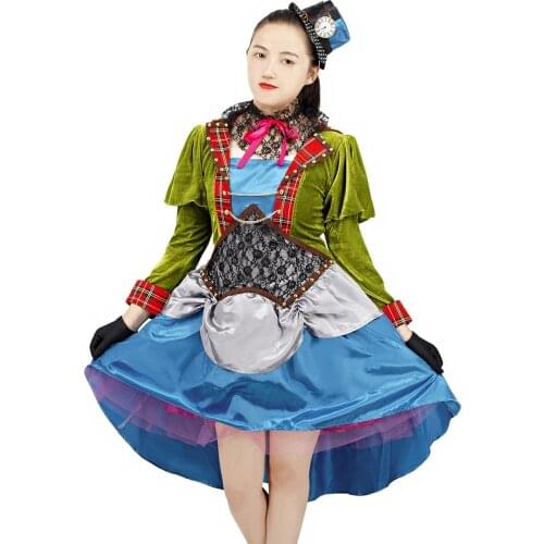 Alice in Wonderland 2 Mad Hatter Cosplay Women Dress Halloween Carnival Costume