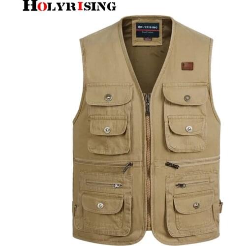 Men Vest V Collar Multi-Pocket Tactical Cotton Stylish Waistcoats Loose Outdoor Fishing Sleeveless Jackets Zipper Dry Quick Coat