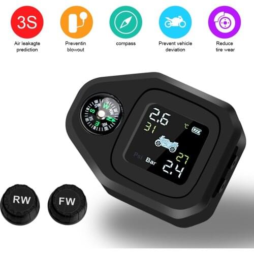 LCD Display Motorcycle TPMS Motor Tire Pressure Monitoring System USB Charge Tyre Temperature Alarm
