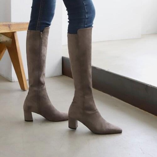 2020 Winter Womens Knee-length Boots Fashion High Heel High Boots Square Toe Thick Heel Womens Shoes Size 33-42
