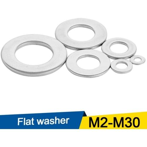 1/100pcs Flat Washer M2 M2.5 M3 M4 M5 M6 M8 M10 M12 M14 M16 M18 M20 M22 M27 Stainless Steel Washers Plain Washer Gaskets DIN125