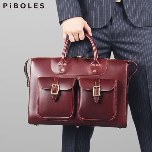 14'' PC Computer Bag Genuine Leather Briefcase Laptop Bags For Doctor Lawyer Handmade Cowhide Male Briefcase For Business