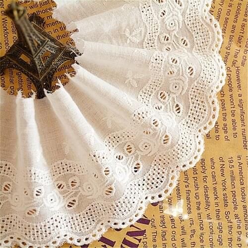 100% Cotton Lace Fabrics Eyelet Embroidery Applique Lace Flower Trims 8.5cm