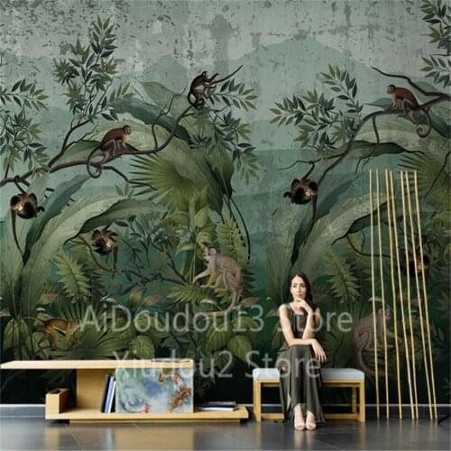 Milofi custom 3D wallpaper mural Southeast Asia hand-painted tropical rainforest monkey art wallpaper living room TV background