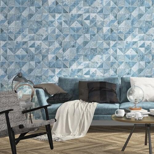 3D Stereoscopic Blue Mosaic Non-woven Geometric Lattice Wallpaper Nordic Style Bedroom Living Room Background Wall Paper Modern