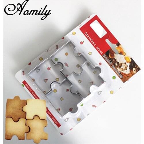 Aomily 4pcs/Set Stainless Steel Puzzle Piece Cookie Cutter Cake Frame Mould Pastry Biscuit Fondant Sugarcraft Baking Tools