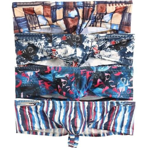 4PCS/Lots Sexy Men Mini Boxer Shorts Jockstrap Bugle Pouch Printed Mesh Underwear Calzoncillos Breathable Boxershorts Underpants