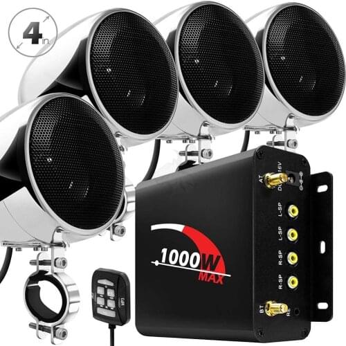 4pcs Motorcycle ATV Audio Waterproof Bluetooth Motocross Speakers Amplifier Motorcycle Portable Stereo With USB AUX FM Radio