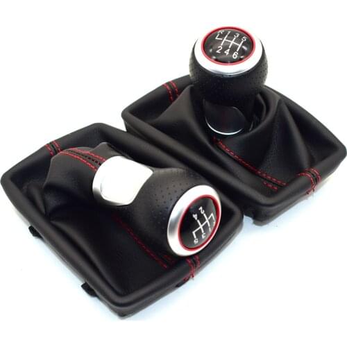 5 / 6 Speed Leather RED Gear Shift Knob Chrome Red Ring Pen Gaiter Boot For Audi A4 S4 B8 8K A5 8T Q5 8R S Line 2007-2015
