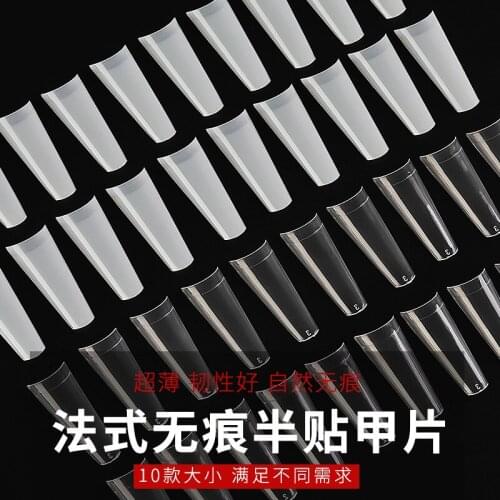 500Pcs Natural and transparent Natural French False Acrylic UV Gel Ultra Flexible - Size #0- #9 - Pack of 500 tips Fake Nail